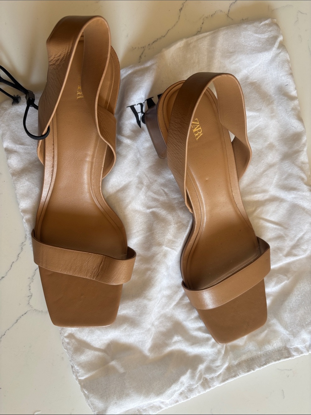 Zara Camel/Tan Slingback Block Heel Sandals - Picture 5 of 5